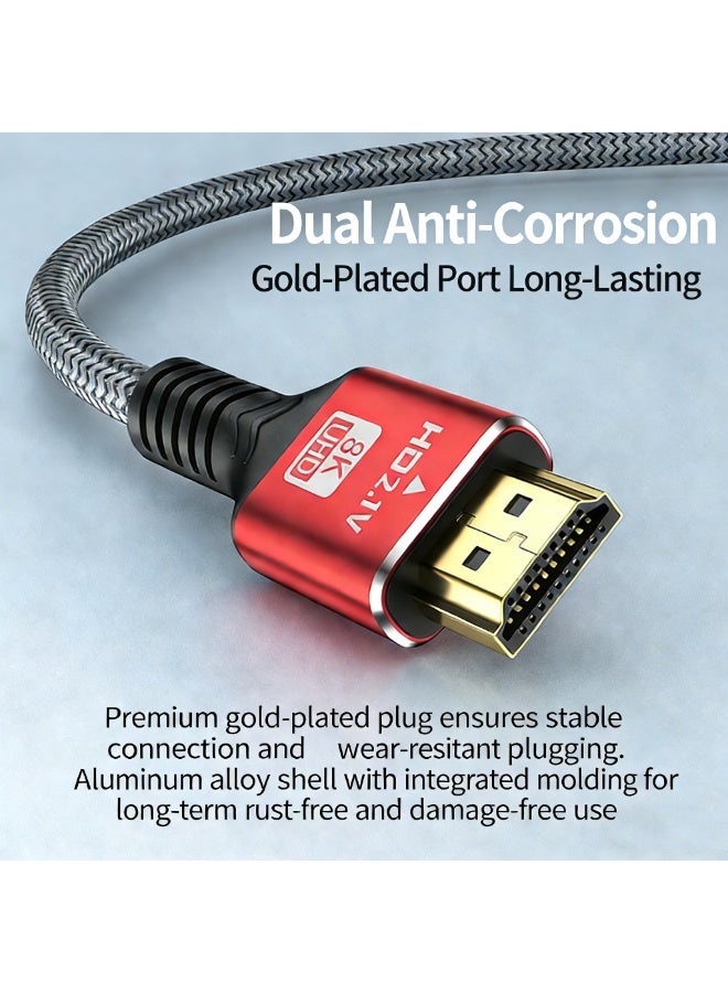 نيو سمارت كابل HDMI 2.1 بدقة 8K - يدعم 8K 60Hz، 4K 144Hz، 2K 240Hz، 1080P 240Hz، 48Gbps، 3D، HDR، HDCP، eARC، Dolby - كابل HDMI عالي السرعة جدًا لأجهزة اللابتوب، الكمبيوتر، الشاشة، البروجيكتور، التلفاز، PS4، PS5، Xbox، Switch، HDTV، كاميرا DSLR - Image 3